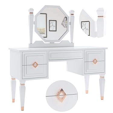 White and Copper Dressing Table (130cm Wide) 3D model image 1 