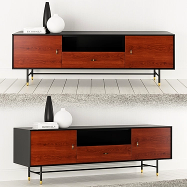 Modern Wood & Lacquer Media Console 3D model image 1 