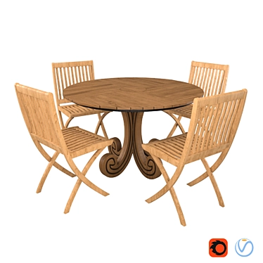  Rustic Wood Dining Set 3D model image 1 