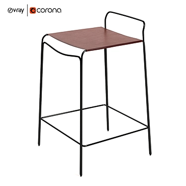 Sleek Leather Counter Stool 3D model image 1 