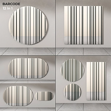 Reflective Elegance: Barcode Glass Wall Mirror 3D model image 1 