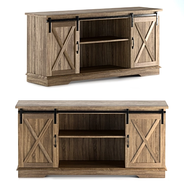 Rustic Sliding Barn Door TV Stand 3D model image 1 