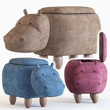 Playful Hippo Storage Stool 3D model image 1 