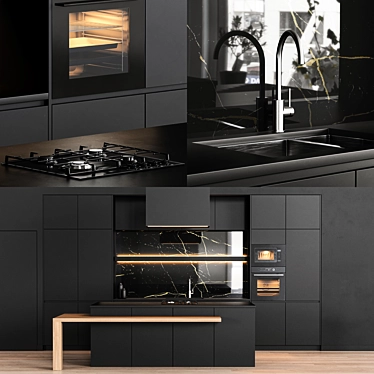 Sleek Black Kitchen Design 3D model image 1 