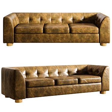 Luxury Tobacco Tufted Leather Sofa 3D model image 1 