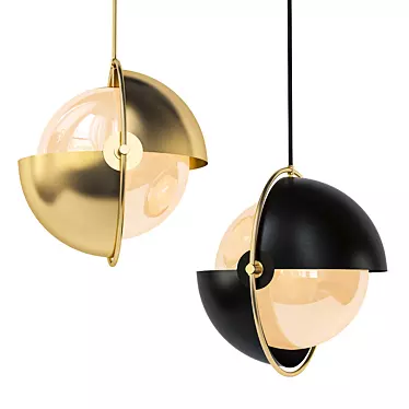 Modern Multi-Lite Pendant: Gold & Black Glass 3D model image 1 