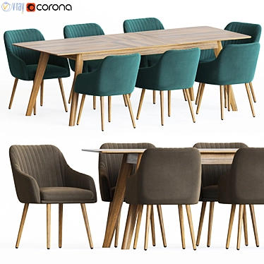 Modern Dining Set: Rochelle Lounge Chair + Cirrus Dinning Table 3D model image 1 