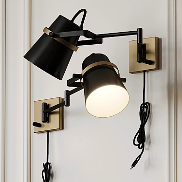 Modern Matte Black Swing Arm Wall Sconce 3D model image 1 