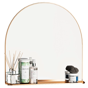 Brass Arched Mirror + Shelf 3D model image 1 