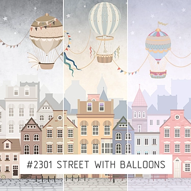 Enchanting Balloon Street | Eco-Friendly Kids' Wallpaper 3D model image 1 