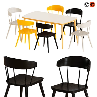 Modern OMTÄNKSAM Table & Chairs Set 3D model image 1 