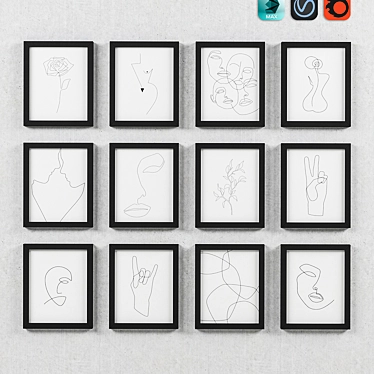 Title: Expressive Line Art Framed Set 3D model image 1 