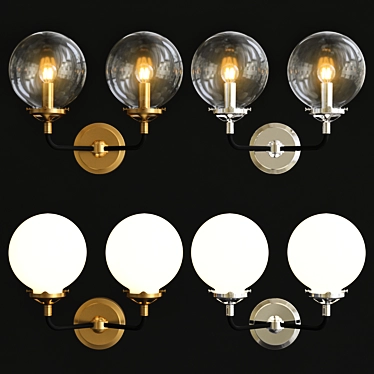 Bistro Globe Double Sconce: Clear Glass & Brass 3D model image 1 