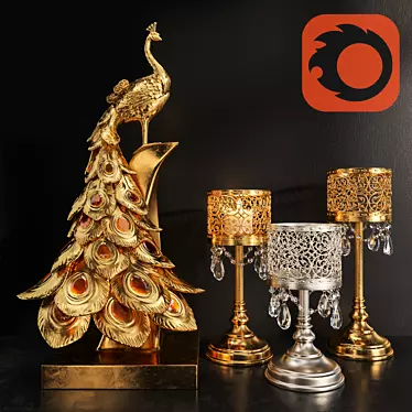 25-Piece Peacock and Candle Decoration Set 3D model image 1 