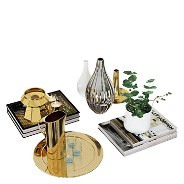 Elegant Decor Set: Books, Vases, Tray & Tom Dixon Candle 3D model image 1 