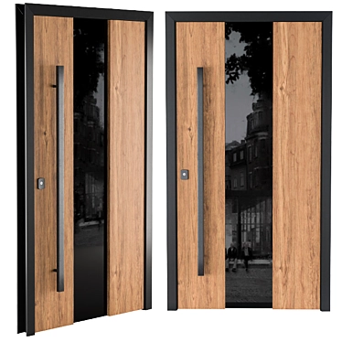 Elegant Wood & Glass Door 3D model image 1 