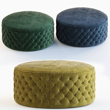 Plush Buttoned Pouf 3D model image 1 