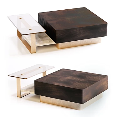 Elegant Wood and Brass Center Table 3D model image 1 
