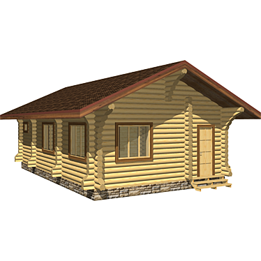 Rustic Charm: Volnov Log House 220mm, 48m2 3D model image 1 