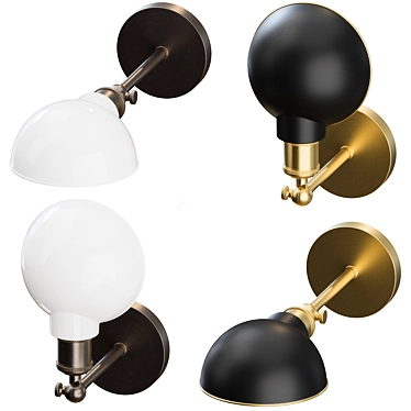 Tribeca Wall Lamp: Black/Brass & Opal/Bronzed Brass by MENU 3D model image 1 