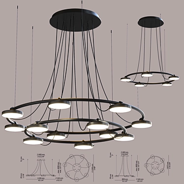 Adjustable Metallic Suspension Lamp 3D model image 1 