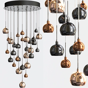 Dar Aurelia Cluster Pendant: Copper & Bronze, 30 Lights 3D model image 1 