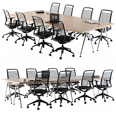 Office Conference Table Set 3D model image 1 