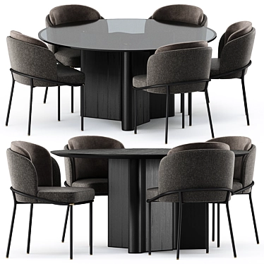 Elegant FIL NOIR Chair & LOU Dining Table Set 3D model image 1 