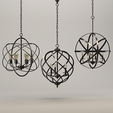 Elegant Triple Chandelier Orb 3D model image 1 