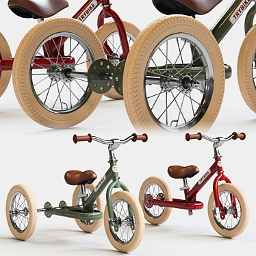 Vintage Blue Trybike: 2-in-1 Steel Tricycle & Balance Bike 3D model image 1 
