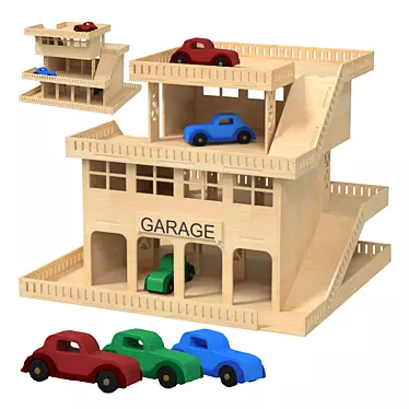 Retro Wooden Car Garage 3D model image 1 