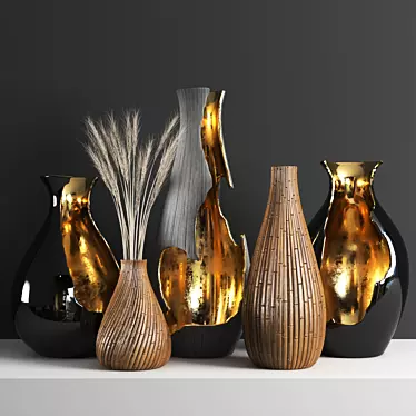 Golden Elegance Vases 3D model image 1 