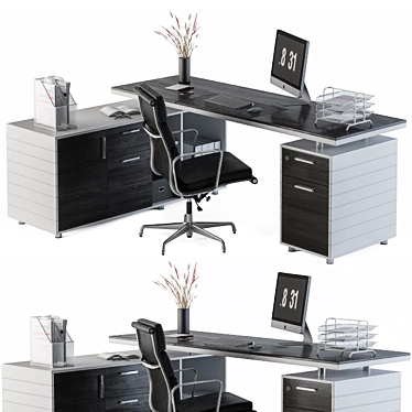 Modern Gray Black Office Set 3D model image 1 