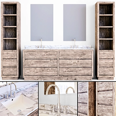 Reclaimed Russian Oak Bathroom Furniture 3D model image 1 