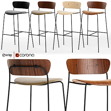 Sleek Pavilion AV7 AV9 Bar Stool 3D model image 1 