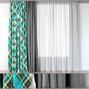 Title: Elegant Green Gabardine Curtains 3D model image 1 