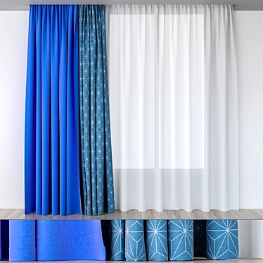 Electric Blue Geometric Curtains 3D model image 1 