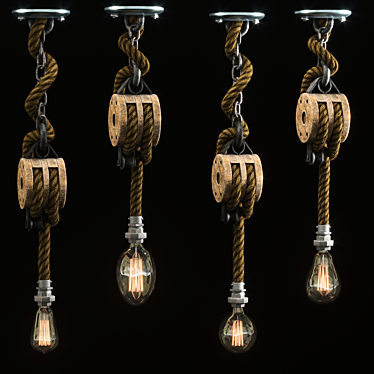 Rustic Wooden Pulley Lamp 3D model image 1 