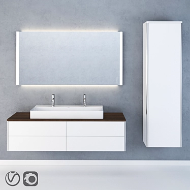 Duravit XSquare Collection: High Cabinet, Wall-Mounted Vanity, LED Mirror, Basin & Mixer 3D model image 1 