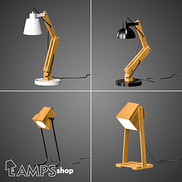 Natural Wood Table Lamps 3D model image 1 