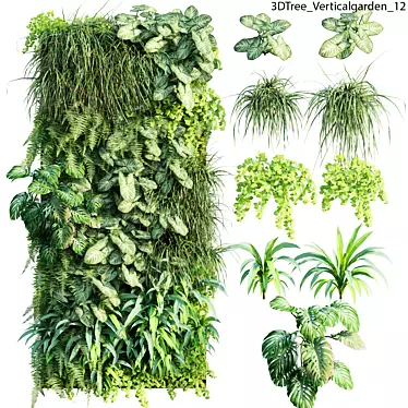 Lush 12-Pot Vertical Garden: Bring Nature Indoors 3D model image 1 