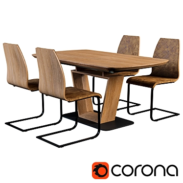 Blacky Extendable Dining Table and K265 Steel Chair Set 3D model image 1 