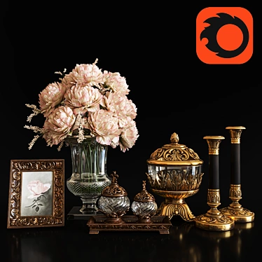 Antique Brass Decor Set: Vases & Candlestick 3D model image 1 