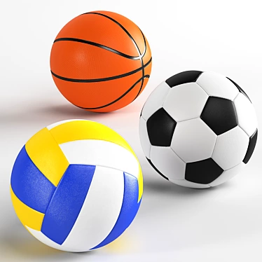 Multi-Sport Ball Set: Volleyball, Basketball & Soccer 3D model image 1 