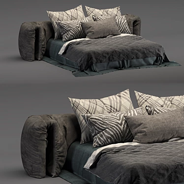 Elegant Bed Frame with Textured Materials 3D model image 1 