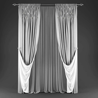 Sleek Silver Curtain Set 3D model image 1 