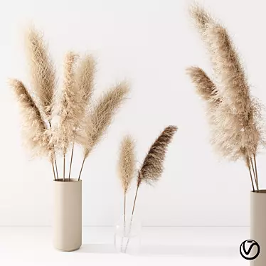 Elegant Pampas Grass Set in Vase 3D model image 1 