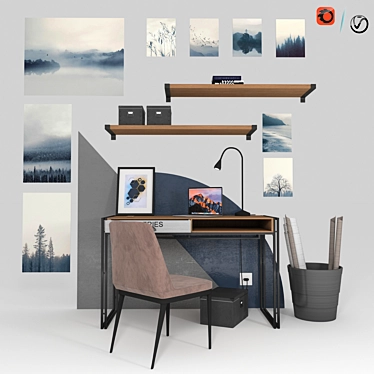 Modern Blue-themed Workstation: Joss Discovery with Decorative Elements 3D model image 1 