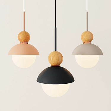 Natural Wood Pendant Light 3D model image 1 