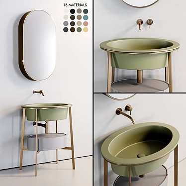 Elegant Oval Washbasin & Mirror 3D model image 1 